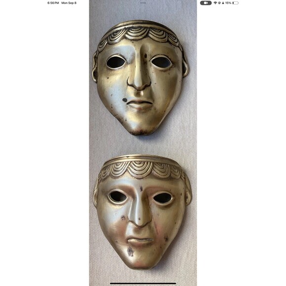 Solid Brass Comedy Tragedy Mask Wall Hangings Vintage Decor Made In Korea - Picture 1 of 9